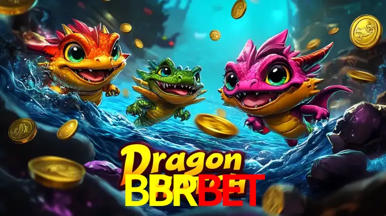 Arte promocional do jogo Dragon Hatch com três adoráveis dragões bebês nadando entre moedas de ouro, um dos slots mais divertidos para jogar no cassino BBRBET.